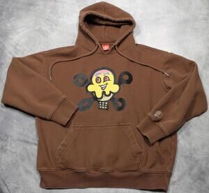 Ice Cream Hoodie Mens Small Brown Fleece Pullover Sweatshirt Graphic Logo